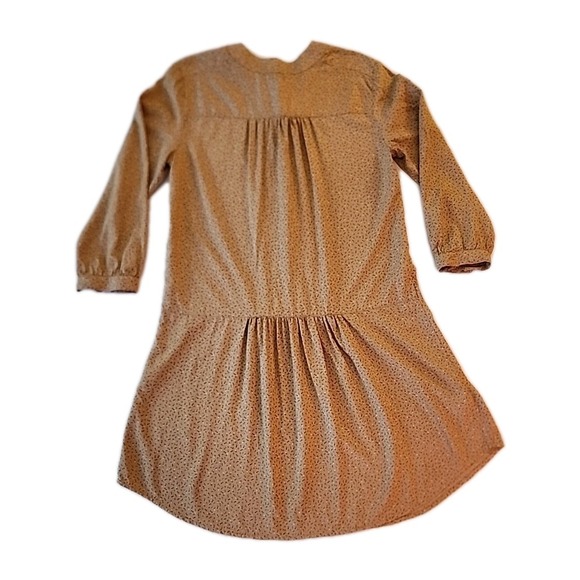LL Bean Shirt Dress Retro Cottage‎ Prairie Boho Silk Drop Waist Floral Tan Sz 6 - Picture 5 of 13
